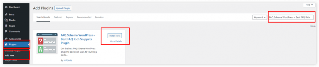 Installing and Activating faq schema Plugin