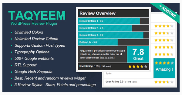 Taqyeem WordPress Review Plugin -top-rated premium review and rating plugins