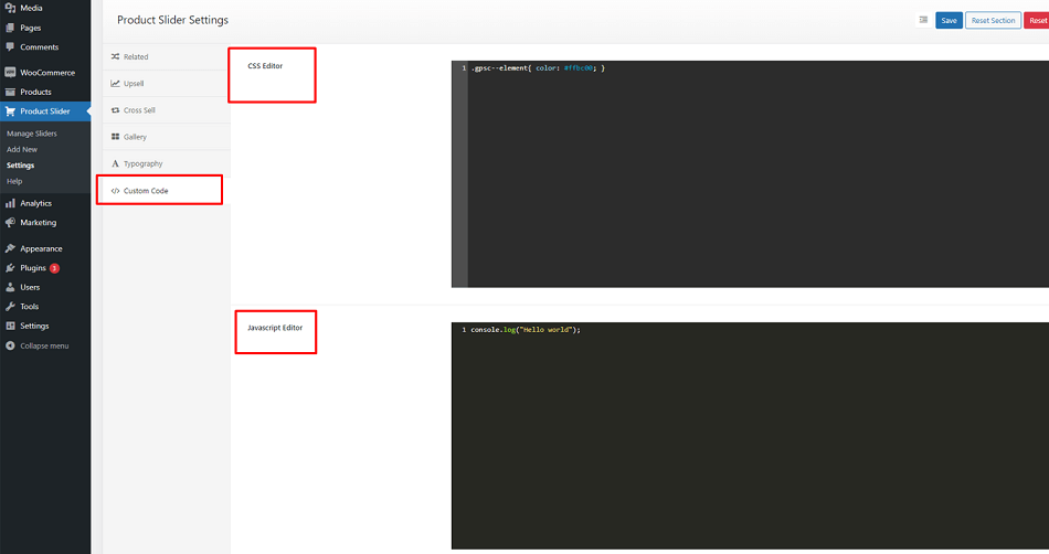how to Add Custom Code on WooCommerce Product Slider Plugin