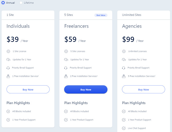 Qubely’s Pricing