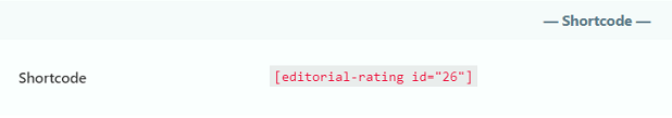 find your shortcode below the editorial rating box