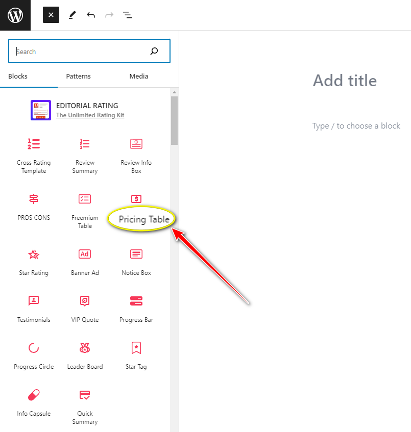 Pricing Table- Editorial Ratings Block